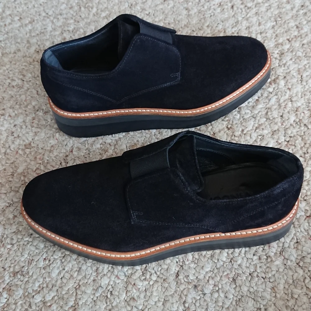 Vince Davy Suede Leather Black Creeper Slip On Platform Oxford Loafers Size 6